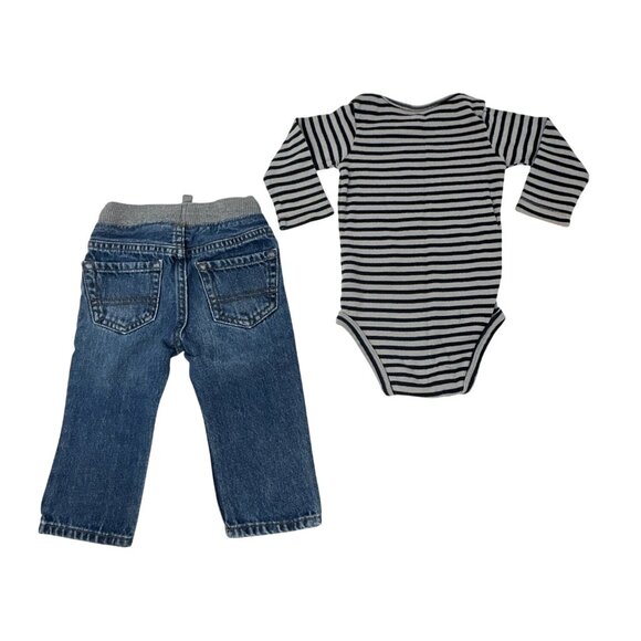 Baby Boys Green Overalls Bodysuit Set‎ & Jeans and Bodysuit - Size 9 Month - Picture 5 of 7